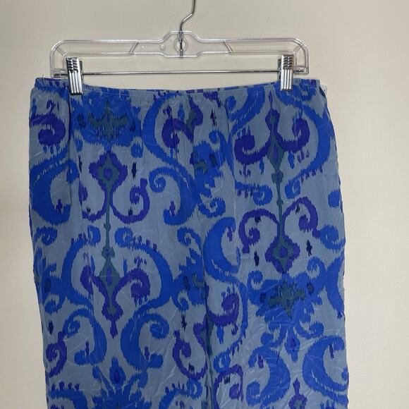 AUM COUTURE Blue Purple 100% Silk Ikat Paisley Print Pants Pull On Beach Boho L - Picture 3 of 10